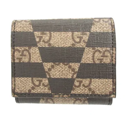 Pre-owned Gucci Beige Black Gg Canvas Leather Coin Purse/coin Case () In Multi