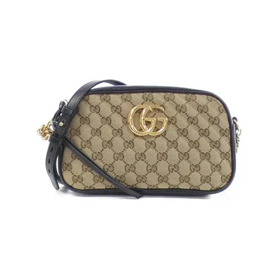 Pre-owned Gucci Beige Black Gg Canvas Leather Shoulder Bag ()