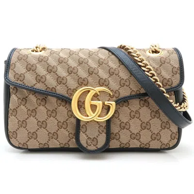 Pre-owned Gucci Beige Black Gg Canvas Leather Shoulder Bag () In Multi