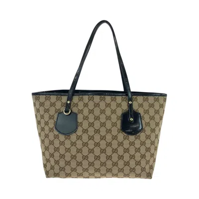 Pre-owned Gucci Beige Black Gg Canvas Patent Leather Shoulder Bag Tote Bag ()