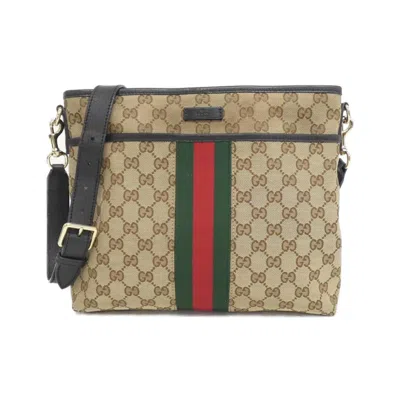 Pre-owned Gucci Beige Black Gg Canvas Shoulder Bag ()