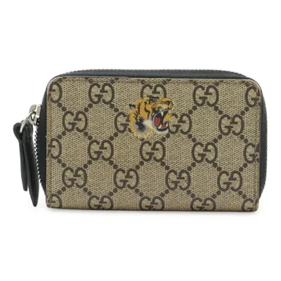 Pre-owned Gucci Beige Black Gg Supreme Canvas Leather Coin Purse/coin Case () In Multi