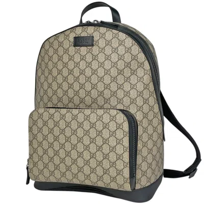 Pre-owned Gucci Beige Black Gg Supreme Coated Canvas Leather Backpack () In Multi