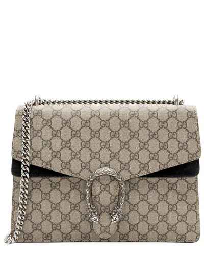 Pre-owned Gucci Beige, Black Gg Supreme Coated Canvas, Suede Dionysus Large Shoulder Bag  (authentic Pre-loved