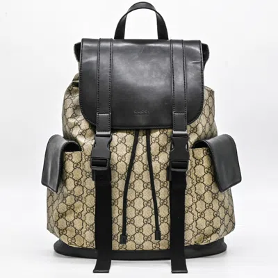 Pre-owned Gucci Beige Black Gg Supreme Leather Backpack ()