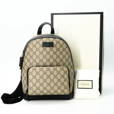 Pre-owned Gucci Beige Black Gg Supreme Leather Backpack () In Multi