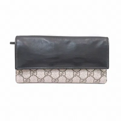 Pre-owned Gucci Beige Black Gg Supreme Leather Long Wallet (bi-fold) () In Multi