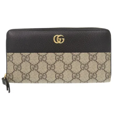 Pre-owned Gucci Beige Black Gg Supreme Leather Long Wallet (bi-fold) () In Multi