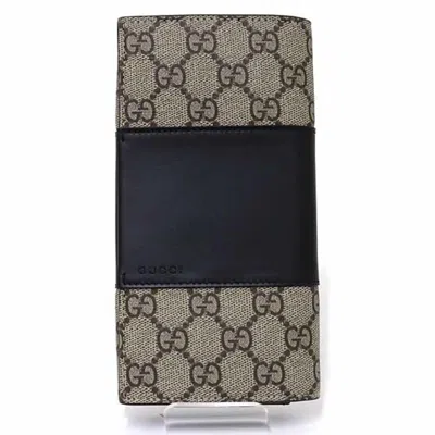 Pre-owned Gucci Beige Black Gg Supreme Leather Long Wallet (bi-fold) () In Multi