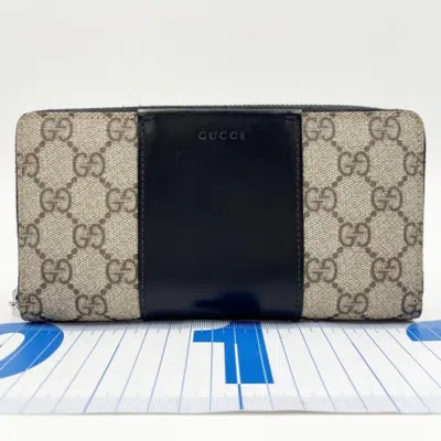 Pre-owned Gucci Beige Black Gg Supreme Leather Long Wallet (bi-fold) () In Multi