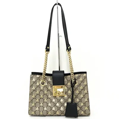 Pre-owned Gucci Beige Black Gg Supreme Leather Shoulder Bag () In Beige, Black