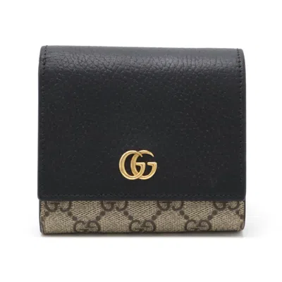 Pre-owned Gucci Beige Black Gg Supreme Leather Wallet (bi-fold) ()