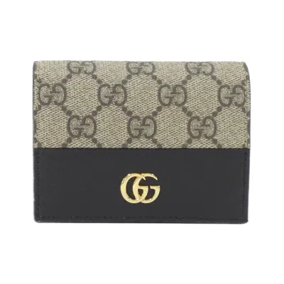 Pre-owned Gucci Beige Black Gg Supreme Leather Wallet (bi-fold) ()