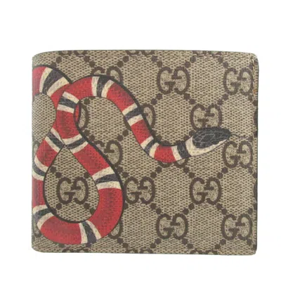 Pre-owned Gucci Beige Black Gg Supreme Leather Wallet (bi-fold) () In Multi