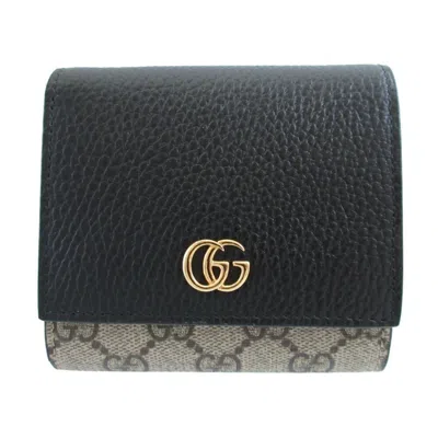 Pre-owned Gucci Beige Black Gg Supreme Leather Wallet (bi-fold) () In Multi