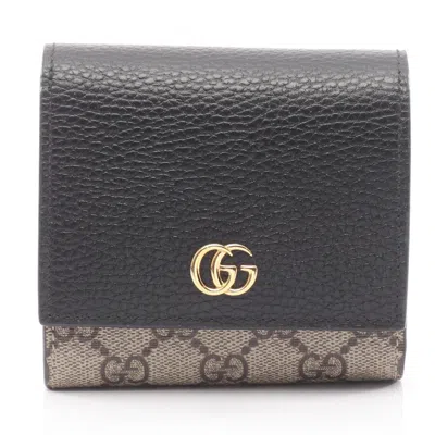 Pre-owned Gucci Beige Black Gg Supreme Leather Wallet (bi-fold) () In Multi
