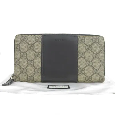 Pre-owned Gucci Beige Black Gg Supreme Long Wallet (bi-fold) () In Multi
