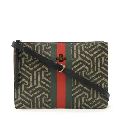 Pre-owned Gucci Beige Black Green Khaki Red Color Gg Supreme Clutch Bag Shoulder Bag () In Beige, Black, Green, Khaki, Red Color