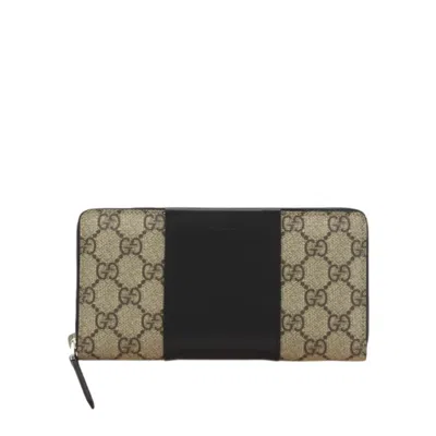 Pre-owned Gucci Beige Black Leather Long Wallet (bi-fold) () In Multi