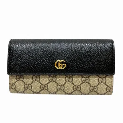 Pre-owned Gucci Beige Black Leather Pvc Long Wallet (bi-fold) () In Multi