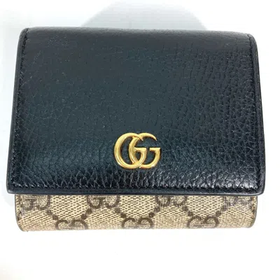 Pre-owned Gucci Beige Black Leather Pvc Wallet (bi-fold) () In Multi