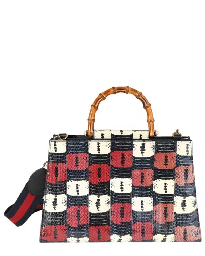 Gucci Beige, Black, Multicolor, Red Water Snake Large Nymphaea Bamboo Top  Handle Bag (authentic Pre