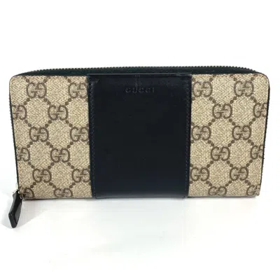 Pre-owned Gucci Beige Black Pvc Leather Long Wallet (bi-fold) () In Multi