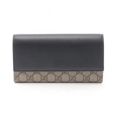 Pre-owned Gucci Beige Black Pvc Leather Long Wallet (bi-fold) () In Multi
