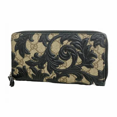 Pre-owned Gucci Beige Black Pvc Leather Long Wallet (bi-fold) () In Multi