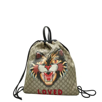 Pre-owned Gucci Beige Black Pvc Nylon Backpack () In Multi