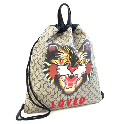 Pre-owned Gucci Beige Black Pvc Nylon Leather Backpack () In Multi