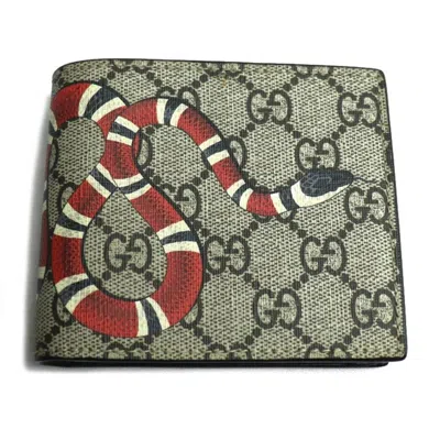 Pre-owned Gucci Beige Black Red Color Gg Supreme Wallet (bi-fold) ()