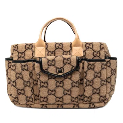 Pre-owned Gucci Beige Black Wool Handbag Tote Bag () In Beige, Black