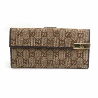 Pre-owned Gucci Beige Blue Brown Canvas Long Wallet (bi-fold) ()
