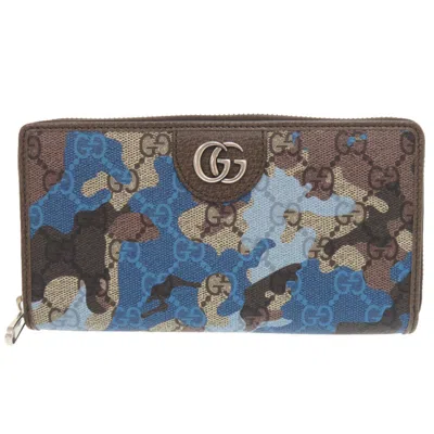 Pre-owned Gucci Beige Blue Coated Canvas Long Wallet (bi-fold) ()