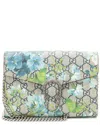 Gucci Beige, Blue Gg Supreme Coated Canvas & Leather Blooms Dionysus Chain Wallet (authentic Pre-lov In Multi