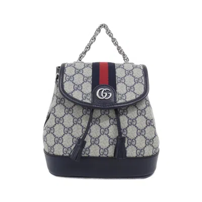 Pre-owned Gucci Beige Blue Gg Supreme Leather Backpack () In Beige, Blue