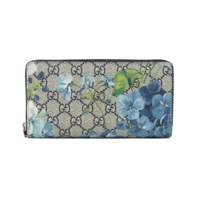 Pre-owned Gucci Beige Blue Gg Supreme Long Wallet (bi-fold) ()