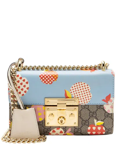 Pre-owned Gucci Beige, Blue, Multi Gg Supreme Coated Canvas, Leather Les Pommes Padlock  Small Shoulder Bag (a