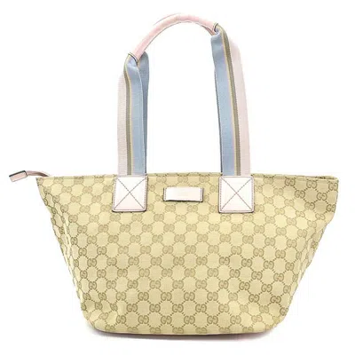 Pre-owned Gucci Beige Blue Pink Gg Canvas Leather Shoulder Bag Tote Bag ()