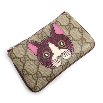 Pre-owned Gucci Beige Bordeaux Gg Supreme Canvas Pvc Coin Purse/coin Case () In Multi