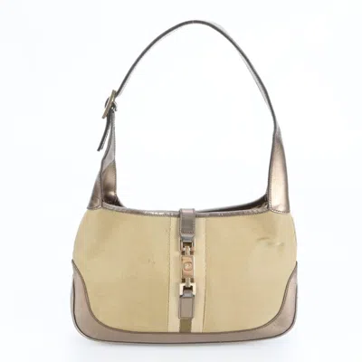 Pre-owned Gucci Beige Bronze Leather Canvas Shoulder Bag ()