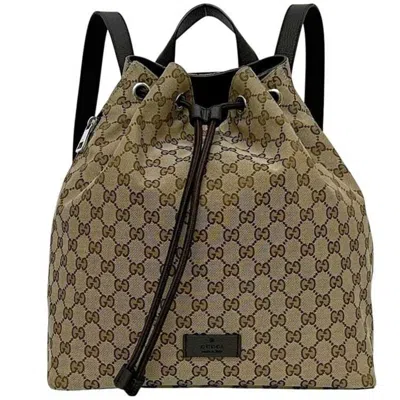 Pre-owned Gucci Beige Brown Brown Gg Gg Canvas Leather Backpack ()