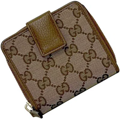 Pre-owned Gucci Beige Brown Brown Gg Gg Canvas Leather Wallet (bi-fold) ()