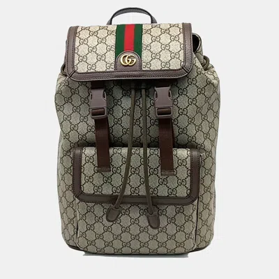 Pre-owned Gucci Beige Brown Canvas And Leather Ophidia Small Backpack