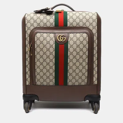 Pre-owned Gucci Beige Brown Canvas And Leather Savoy Small Suitcase