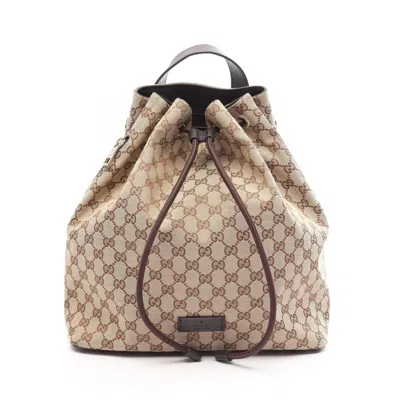 Pre-owned Gucci Beige Brown Canvas Leather Backpack Handbag () In Beige, Brown