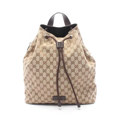 Pre-owned Gucci Beige Brown Canvas Leather Backpack Handbag () In Beige, Brown