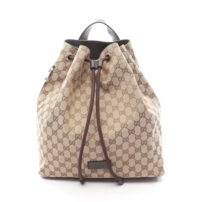 Pre-owned Gucci Beige Brown Canvas Leather Backpack Handbag () In Multi