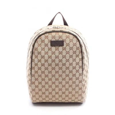 Pre-owned Gucci Beige Brown Canvas Leather Backpack () In Multi